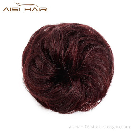 Aisi Hair Brazilian Human Hair Curly Wine Red Chignon Bun Elastic Rope Rubber Band Hairpiece Clip In Extension For Black Women